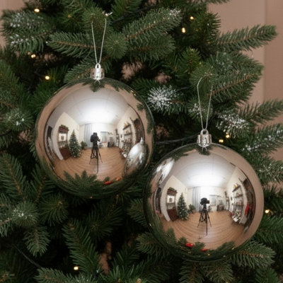 Set Of 2 Giant silver Christmas bauble - 20cm 200mm bauble - christmas tree decoration - round with silver ornament thread. - Image 3