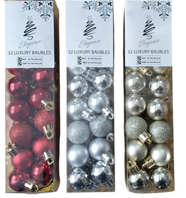 96 Mini Christmas Tree Baubles Red Gold Silver Decoration Tree Ornaments 2.5cm - Image 3