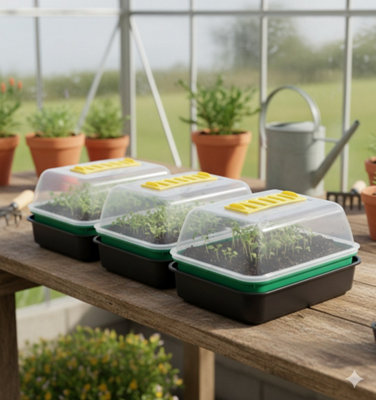 Whitefurze 3X 21Cm Small Windowsill Propagator Set Seed Tray Gravel Tray & Vented Dome Cover from B&Q