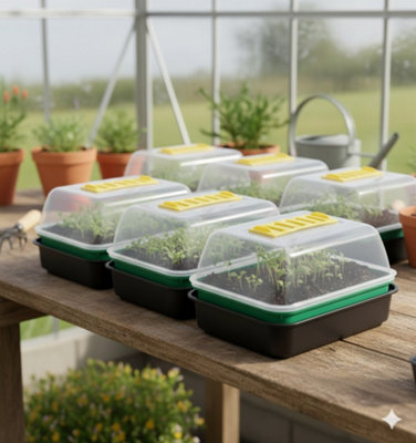 Whitefurze 6X 21Cm Small Windowsill Propagator Set Seed Tray Gravel Tray & Vented Dome Cover from B&Q