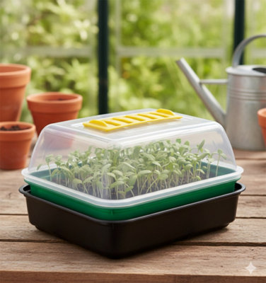 Whitefurze 21Cm Small Windowsill Propagator Set Seed Tray Gravel Tray & Vented Dome Cover from B&Q