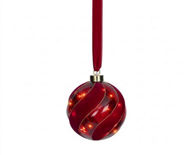 Lumineo Red Micro Led Ball Light Hanging Light Up Battery Bauble 10Cm 15 Leds Warm White - Red - Image 3