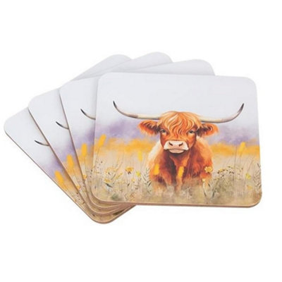 RSW Highland Cow Cork Coasters Decorative Coffee Mug Mat Placemats 9.5Cm X 0.4Cm from B&Q