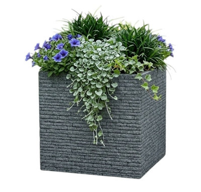 Strata Large Square Brick Effect Planter Ash Grey Slate Plastic Patio Plant Pot 38Cm from B&Q