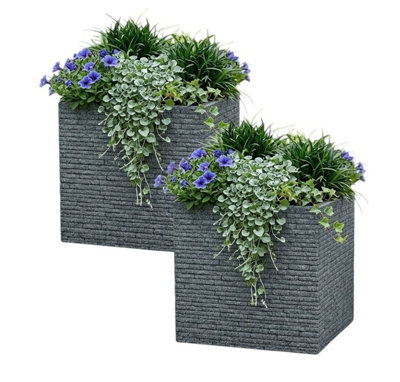 Strata 2 Large Square Brick Effect Planter Ash Grey Slate Plastic Patio Plant Pot 38Cm from B&Q
