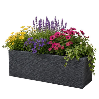 Strata Slate Brick Effect Trough Planter Grey Ash Plastic Garden Patio Pot 60Cm from B&Q