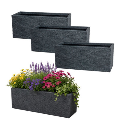 Strata 4 Slate Brick Effect Trough Planter Grey Ash Plastic Garden Patio Pot 60Cm from B&Q