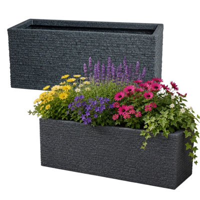 Strata 2 Slate Brick Effect Trough Planter Grey Ash Plastic Garden Patio Pot 60Cm from B&Q