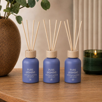 B&Q -  3X Small Reed Diffuser Pure Jasmine Scented Home Fragrance Oil Air Freshener 50Ml