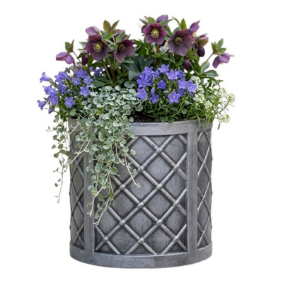 Strata Small Round Lazio Planter Grey Lattice Style Plastic Patio Plant Pot 32Cm from B&Q