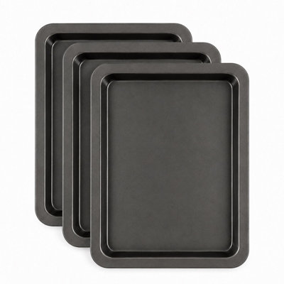 3 Non-Stick Baking Tray Bakeware Oven Sheet Roasting Tin Pan 33 x 23 x 1.8cm - Image 4