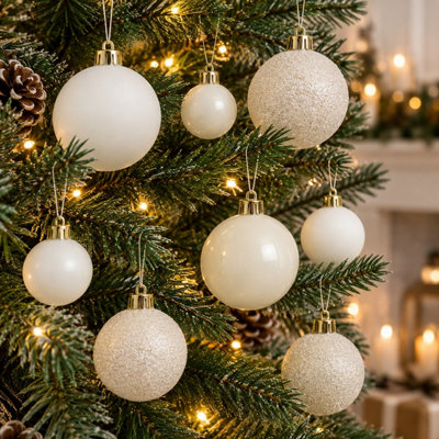 60 Wool White Baubles Shatterproof Christmas Tree Hanging Decoration 4cm 5cm 6cm - Image 4