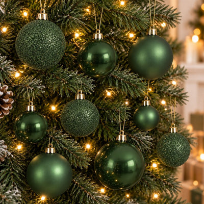 Decoris 60 Pine Green Baubles Shatterproof Christmas Tree Hanging Decoration - Pine Green - Image 4