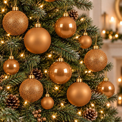 60 Caramel Brown Baubles Shatterproof Christmas Tree Hanging Decor 4cm 5cm 6cm - Image 4