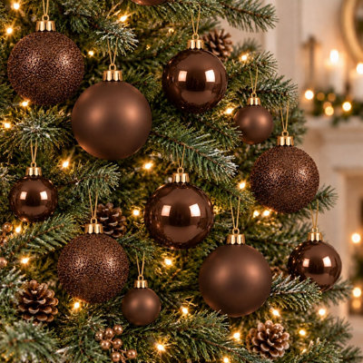 B&Q -  30 Espresso Brown Baubles Shatterproof Christmas Tree Hanging Decoration