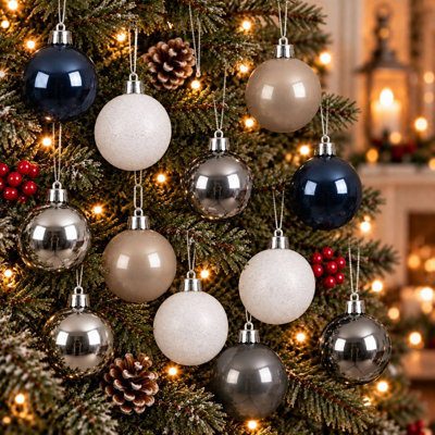 30 White Silver Blue Mixed Baubles Christmas Tree Shatterproof Ornaments 6cm - Image 3
