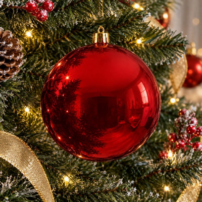 B&Q -  Large Red Christmas Tree Bauble 14Cm Round Xmas Tree Ornament Decoration - Image 4