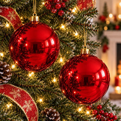 B&Q -  2X Large Red Christmas Tree Bauble 14Cm Round Xmas Tree Ornament Decoration - Image 4