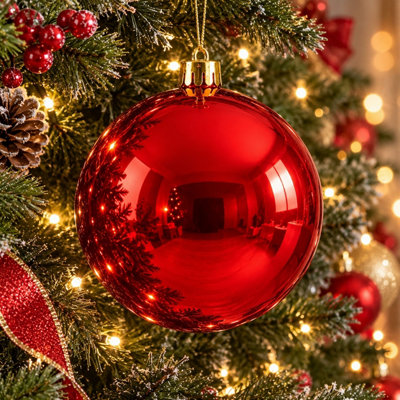 X Large Christmas Tree Bauble Red Shiny Shatterproof Ornament Decoration 20cm - Image 4