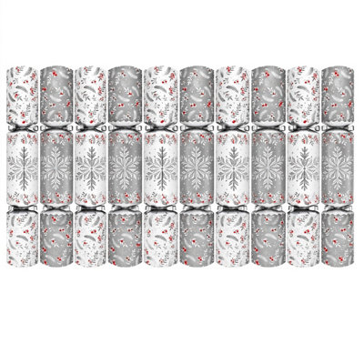 B&Q -  10 Christmas Crackers Traditional Dinner Cracker Foil Silver Snowflake