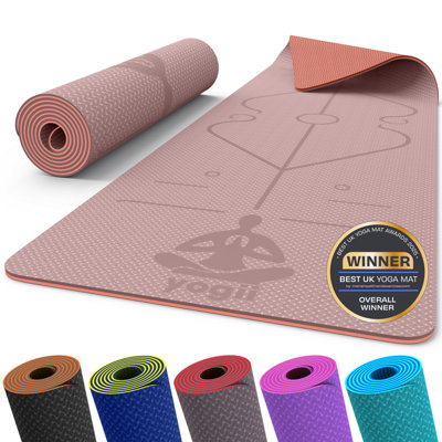 B&Q -  Yoga MatNon Slip 6mm Thick Tpe Travel Yoga MatFor Home Gym Fitness PilatesWith Alignment Guides Nude Rose
