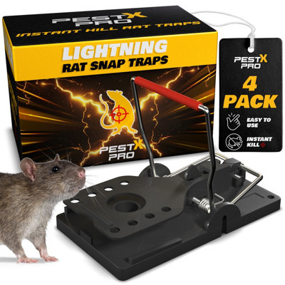 Pest X Pro Pest-X Pro Heavy-Duty Rat Snap Traps 4 Pack Rodent Killers Reusable Indoor & Outdoor from B&Q