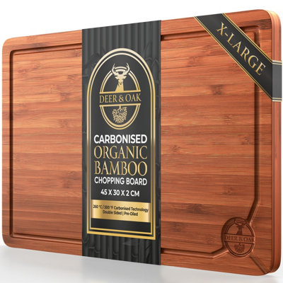 Deer & Oak Extra Large Carbonised Bamboo Chopping Board 44X30X2CmPremium Wooden Cutting Board Pre-Oiled from B&Q