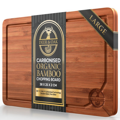 Deer & Oak Large Carbonised Bamboo Chopping Board 38X25X2CmPremium Wooden Cutting Board Pre-Oiled from B&Q