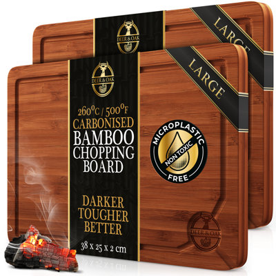 Deer & Oak 2X Large Carbonised Bamboo Chopping Board 38X25X2CmPremium Wooden Cutting Board Pre-Oiled from B&Q