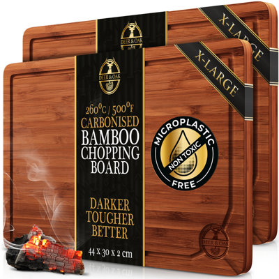 Deer & Oak 2X Extra Large Carbonised Bamboo Chopping Board 44X30X2CmPremium Wooden Cutting Board Pre-Oiled from B&Q