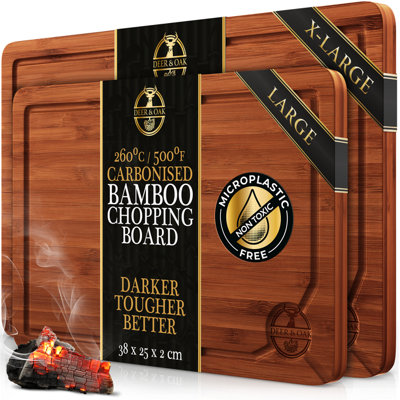 Deer & Oak Deer And Oak Carbonised Wooden Chopping Board SetLarge 38X25X2Cm And Xl 44X30X2CmPre Oiled Bamboo Cutting Board For Kitchen from B&Q