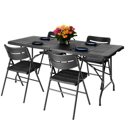 Novecrafto 6Ft Folding Table & 4 Folding Chairs SetHeavy-Duty Black HdpeSteel Frames Camping Table & Chairs For Indoor/outdoor Use from B&Q