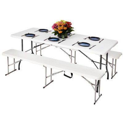 Novecrafto 6Ft Folding Table & 2 Folding Benches SetEasy-To-StoreHeavy-Duty White HdpeSteel FramesCarry HandleIndoor/outdoor Use from B&Q