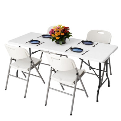 Novecrafto 6Ft Folding Table & 4 Folding Chairs SetEasy-To-StoreHeavy-Duty White HdpeSteel Frames For Indoor/outdoor Use from B&Q