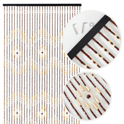 Novecrafto Wooden Beaded Door Curtain With Hook - 90 X 200 Cm Bead Curtain 31 Strands For Doorways, & Wood Bead Pattern Brown/Yellow