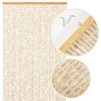 Novecrafto Wooden Beaded Door Curtain With Hook90 X 200 Cm Bead Curtain 52 Strands For DoorwaysLight Brown Wood Bead Pattern from B&Q