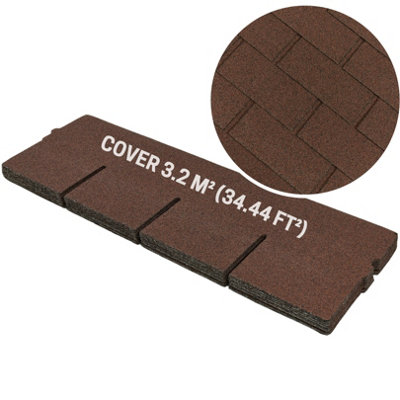Novecrafto Bitumen Roof Felt Shingles20 Pcs/34.44 Ft² (3.2 Sqm)Asphalt Roof ShinglesWeather Resistant Roofing TilesBrown from B&Q