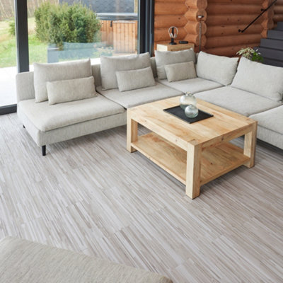 B&Q -  Self Adhesive Floor Planks10 Pcs Pack Covers 1.39M² Peel & Stick Floor TilesWaterproof Vinyl Flooring Slatewood Flow Effect