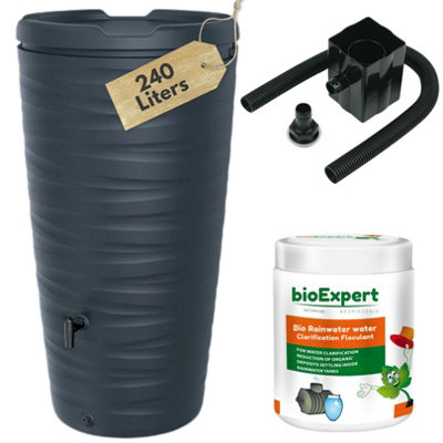 Novecrafto Water Butt Kit With TapDiverter And Bio Cleaner240L Plastic Rain Water Collector Tank For Garden & TerraceModern Dark Grey from B&Q