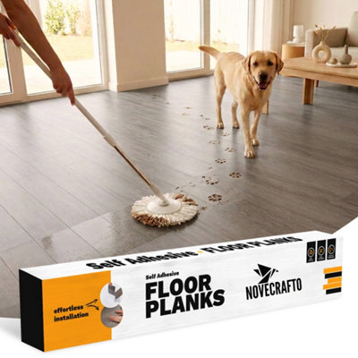 Novecrafto Self Adhesive Floor Planks - Pack Of 7 Planks Covers 10.47 Ft² (0.97M²) - Peel And Stick Vinyl Flooring In Wood Effect Grey
