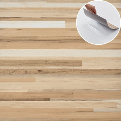 Novecrafto Vinyl Floor Tiles Self Adhesive 30-Pack Covers 2.79M², Peel And Stick Floor Tiles, & Striped Faux Wood Vinyl Flooring Beige/Brown