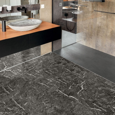 Novecrafto Vinyl Floor Tiles Self Adhesive30 Pack Covers 6.27 M²Square Peel And Stick Tile Size 45.7 X 45.7CmBlack Marble Effect from B&Q
