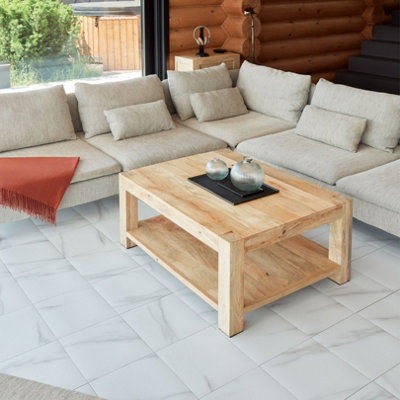 Novecrafto Vinyl Floor Tiles Self Adhesive34 Pack Covers 7.1 M²Square Peel And Stick Tile Size 45.7 X 45.7CmWhite Marble Effect from B&Q