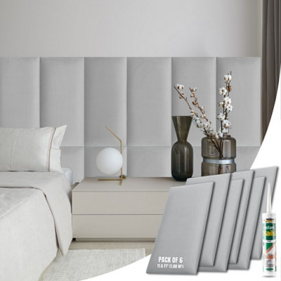 Novecrafto Velvet Padded Wall Panels Pack Of 6 With Adhesive 60 X 30 Cm3D Grey Upholstered Wall Mounted Headboards For Bedroom from B&Q