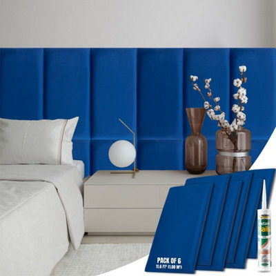 Novecrafto Velvet Padded Wall Panels Pack Of 6 With Adhesive 60X30Cm 3D Navy Blue Upholstered Wall Mounted Headboards For Bedroom from B&Q