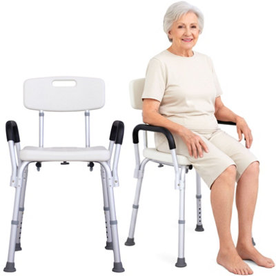 Novecrafto Unisex White Adjustable Aluminium Shower Chair With Arms & Backrest For Elderly In - Image 3