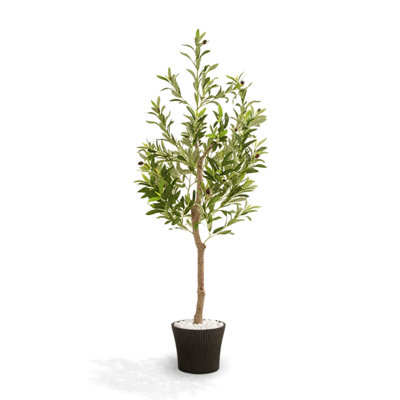 B&Q -  120Cm Artificial Olive Tree With Decorative Pot & Mediterranean StonesRealistic Indoor Faux Plant With Lifelike Leaves & Fruits