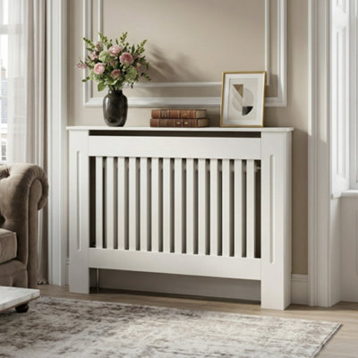 Novecrafto White Radiator Cover Medium 112W X 19D X 82H CmWhite Satin Painted Durable Wooden Mdf Heater Cover With ShelfEasy Assembly from B&Q