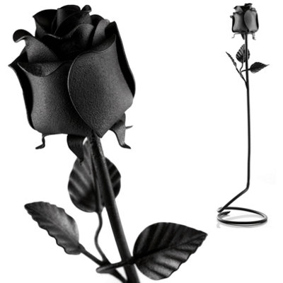 Novecrafto Handmade Forged Black Iron Rose With Stand H 50 M6Th Iron Or 11Th Steel Anniversary Romantic Metal Flower Gift For Her Or Him from B&Q