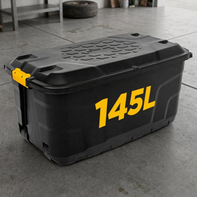 Novecrafto 145L Extra Large Storage Box On Wheels With LidBlack Heavy-Duty Storage Box With Clip Lock Handles For GarageShed & Outdoor from B&Q